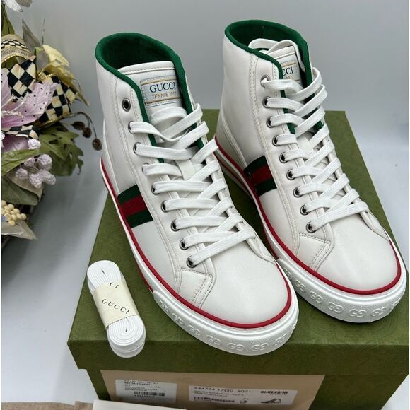 Men’s Gucci high top 1977 tennis sneakers size 7.5 fits 8.5 US made in Italy - Picture 1 of 10